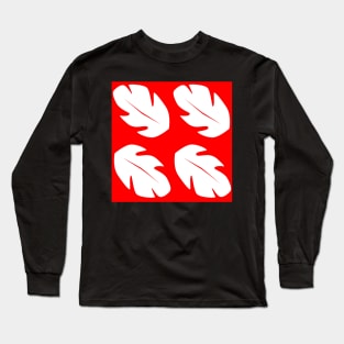 Red & White Tropical Leaf Long Sleeve T-Shirt